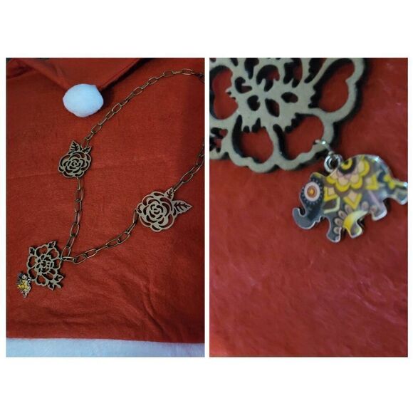 Vintage colorful African Elephant pendant necklace - Picture 3 of 3